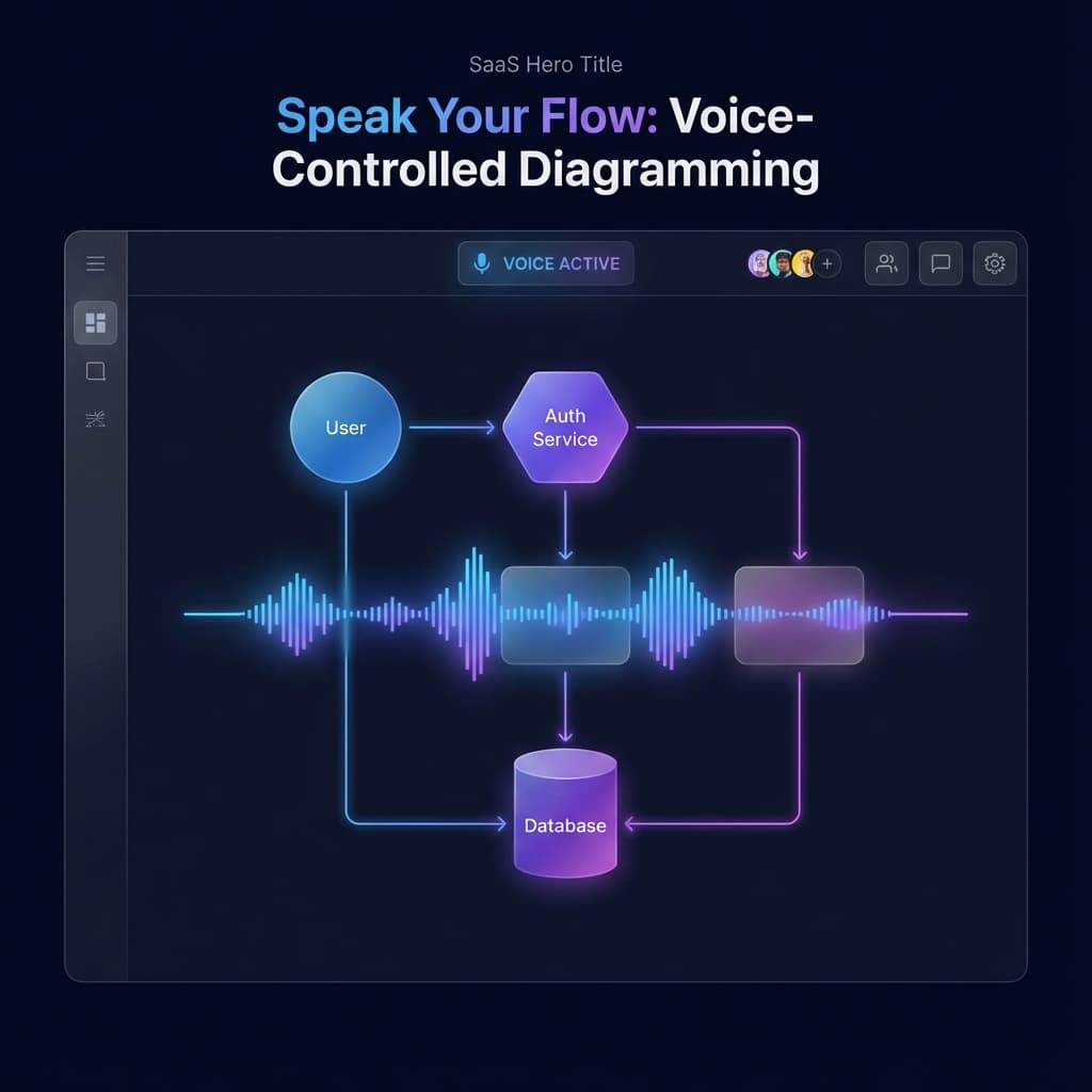 Voice Diagram Editor Interface showing flowchart generation